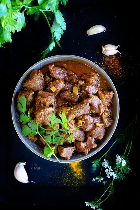 Beef Masala | Video - NISH KITCHEN Beef Masala, Beef Curry Recipe, Veal Recipes, Beef Curry, How To Cook Beef, Food Menu Design, Air Fryer Dinner Recipes, Powder Recipe, Tender Beef