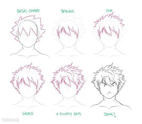 Spiky Hair Drawing, Short Spiky Hair, Hair References Drawing, Boy Hair Drawing, Drawing Male Hair, Spikey Hair, Draw A Face, Manga Hair, Anime Boy Hair