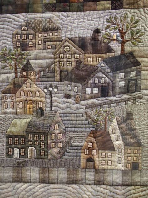 first, first, third & third - Pretty by Hand - Houses Quilt, Colchas Quilting, House Quilt Block, House Quilt Patterns, Yoko Saito, Landscape Art Quilts, Japanese Patchwork, Landscape Quilt, Japanese Quilts