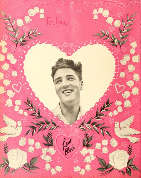 Valentine_from_Elvis_-_Modern_Screen,_Feb._1960 Elvis Valentine, Pink Wedding Sign, Weird Valentines, Vintage Valentines Decorations, Valentine Party, Love Girlfriend, Vintage Valentine Cards, Paper Style, Retro Valentines