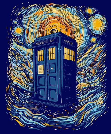 Van Gogh Dr Who, Doctor Who Tardis Wallpaper, Tardis Fanart, Doctor Who Illustration, Doctor Who Embroidery, Tardis Van Gogh, Dr Who Wallpaper, Tardis Wallpaper, Tardis Cake