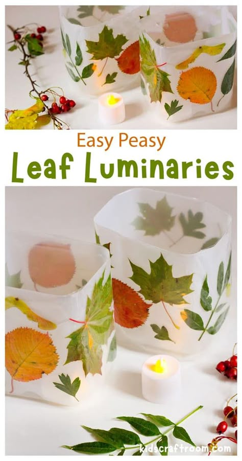 Leaf Luminaries, Cheap Fall Crafts For Kids, Luminary Diy, Nature Crafts For Kids, Lantern Crafts, Diy Leaf, Autumn Leaves Craft, Forest School Activities, Leaf Projects