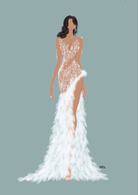 A New Beginning, New Beginning, Fashion Illustration, Feathers, White Dress, Skirt, Heels, White, Art