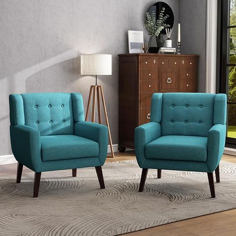 Amazon.com: UIXE Accent Chairs Set of 2, Modern Upholstered Arm Chair, Mid-Century Club Armchair Comfy Single Lounge Sofa Button Tufted Living Room Reading Seat Bedroom Side Sitting for Home Office,Green : Home & Kitchen Turquoise Accent Chair, Slim Aesthetic, Armchairs Living Room Modern, Bedroom Reading Chair, Tufted Accent Chair, Comfy Armchair, Mid Century Modern Armchair, Accent Chair Set, Comfy Living Room