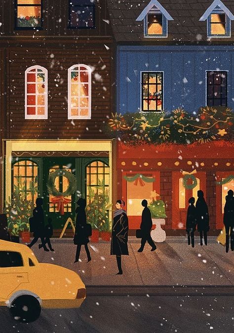 Snow Falling, Winter Illustration, Winter Art, Art And Illustration, Christmas Mood, Christmas Illustration, Christmas Aesthetic, Christmas Wallpaper, Book Illustration