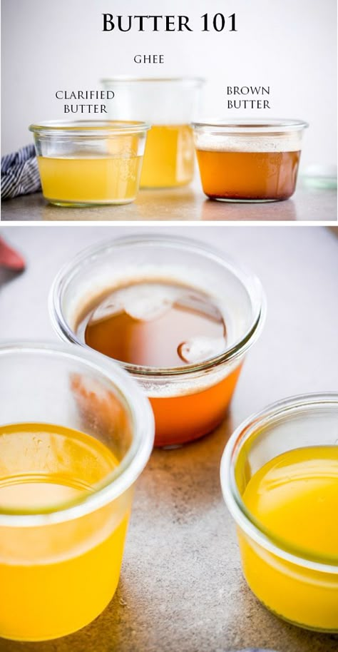 Butter 101: How to Make Clarified Butter, Ghee, and Brown Butter. Ghee vs clarified butter Making Ghee, Cooking 101, Homemade Butter, Food Info, Clarified Butter, Cooking Basics, Butter Recipe, Whole 30 Recipes, Brown Butter