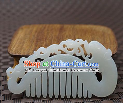 Chinese Handmade Jade Carving Dragon Hair Comb Ancient Jade Hairpins Hair Accessories for Women Jade Comb, Dragon Hair, Phoenix Hair, Double Dragon, Chinese Jade, Butterfly Hair Clip, Butterfly Hair, Jade Carving, Crown Hairstyles