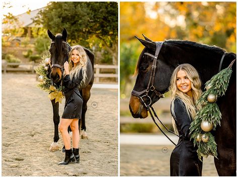 haley and Damon Horse Wreath Photoshoot, Wreath Photoshoot, Horse Wreath, Horse Wreaths, Christmas Wreath Craft, Holiday Photoshoot, Horse And Rider, Equine Photographer, Equine Photography