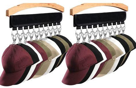 Baseball Cap Rack, Multifunctional coat rack-closet storage expert, Hat racks (2Pack), Holds 10 hats, made well sewn of high-quality polyester fabrics and sturdy durable stainless steel clips, which are durable! These hat storage clips will not leave marks on the hat. You can use it to hang your accessories, ties, belts, headbands, scarves, socks, underwear Baseball Cap Rack, Cap Rack, Hat Organizer, Cap Organizer, Hat Racks, Hat Organization, Hat Hanger, Hat Holder, Hat Storage