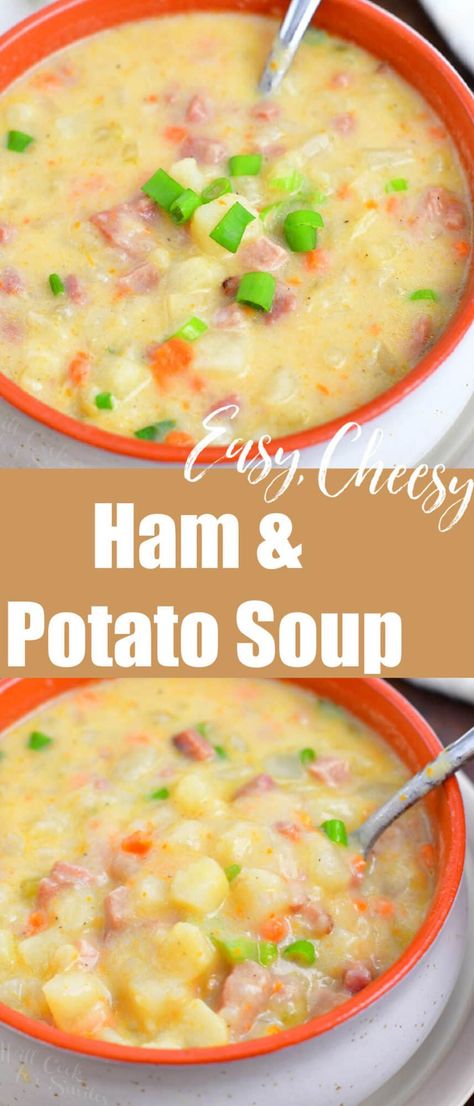 Ham and potato soup is a rich, creamy and comforting soup that is perfect for cold weather comfort food. This hearty soup is full of soft potatoes, vegetables, flavorful ham, whole milk, and sharp white cheddar cheese!#soup #potato #ham #leftovers #creamy #hearty Soft Potatoes, Ham Leftovers, Soup Potato, Potatoes Vegetables, Ham And Potato Soup, Cold Weather Comfort Food, Ham Potato, Potato Soup Easy, Comforting Soup