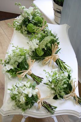 love these simple green & white posies with natural raffia Green Country Wedding, Simple Bridesmaid Bouquets, Green Country, Bridesmaid Bouquets, Blossom Tree, Simple Green, Country Wedding, Bouquets, Green