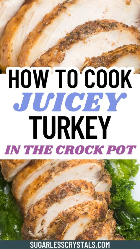 Make a simple and delicious crockpot turkey breast with this foolproof recipe. Slow-cooked with spices, this turkey is tender and juicy, perfect for Thanksgiving or a crockpot turkey dinner any night. Great for small gatherings like a Thanksgiving turkey for 6, this dish is low-maintenance and pairs perfectly with stuffing or veggies. Say goodbye to dry turkey with this easy method! Fun Chicken Dinner Ideas, Dinners With Rice, Turkey Breast In Crockpot, Crockpot Turkey Breast, Turkey Breast Crockpot, Herbed Butter, Easy Gravy Recipe, Cooking Turkey Breast, Butterball Turkey