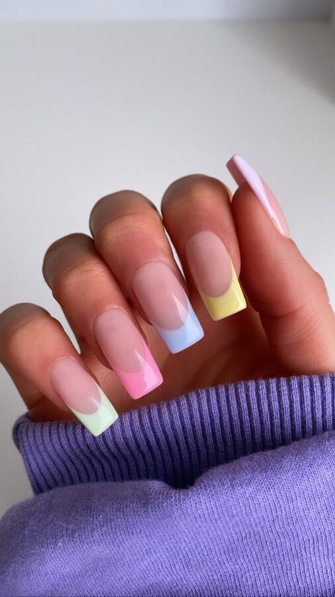 easter nail designs, easter nail ideas, spring nail designs, nail design, nails Ongles Bling Bling, Pastel Nails Designs, Bunny Nails, Graduation Nails, Spring Acrylic Nails, French Tip Acrylic Nails, Long Square Acrylic Nails, Easter Nails, Rainbow Nails