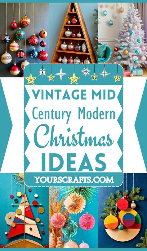 Step back in time to the sleek and chic era of Classical Mid-Century Modern Christmas Decor. This holiday theme champions clean lines, geometric shapes, and a clever use of color and texture to usher in the festive spirit. Mid Century Wreath, Mid Century Modern Atomic Decor, Mcm Christmas Decor Diy, Mid Century Modern Christmas Tree Ideas, Atomic Era Decor, Mid Century Modern Christmas Decorations, Mcm Holiday Decor, Mid Century Christmas Diy, Mid Century Christmas Decorations