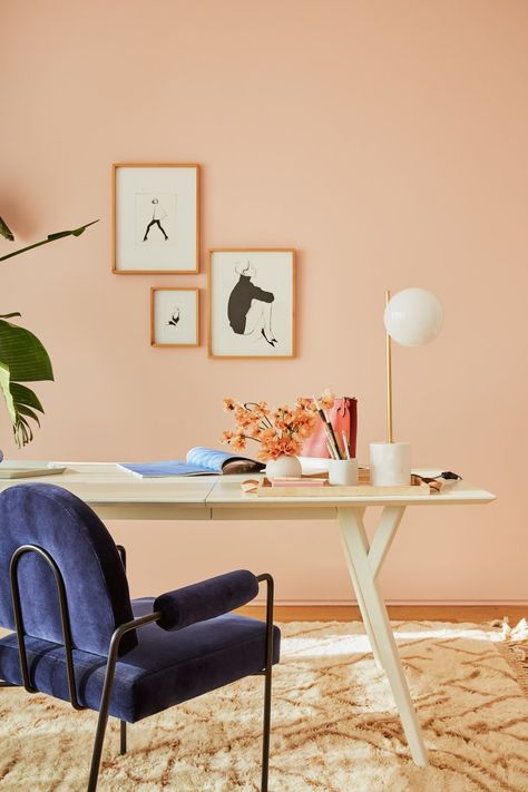 These 3 Paint Colors Transformed Garance Doré’s Just-Decorated Home - Quaint Peche shade on the walls Peach Paint, Dark Paint Colors, Peach Walls, Choosing Paint, Exterior Light Fixtures, Light Grey Walls, Bedroom Paint Colors, Interior Paint Colors, Bedroom Paint