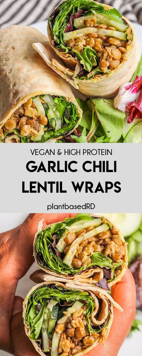 Garlic Chili Lentil Wraps - Plant Based RD Lentil Wraps, Recipes Plant Based, Wraps Recipes, Meal Prep Lunch, Tortilla Wrap, Lunch Prep, Plant Based Lunch, Box Recipes, Healthy Wraps