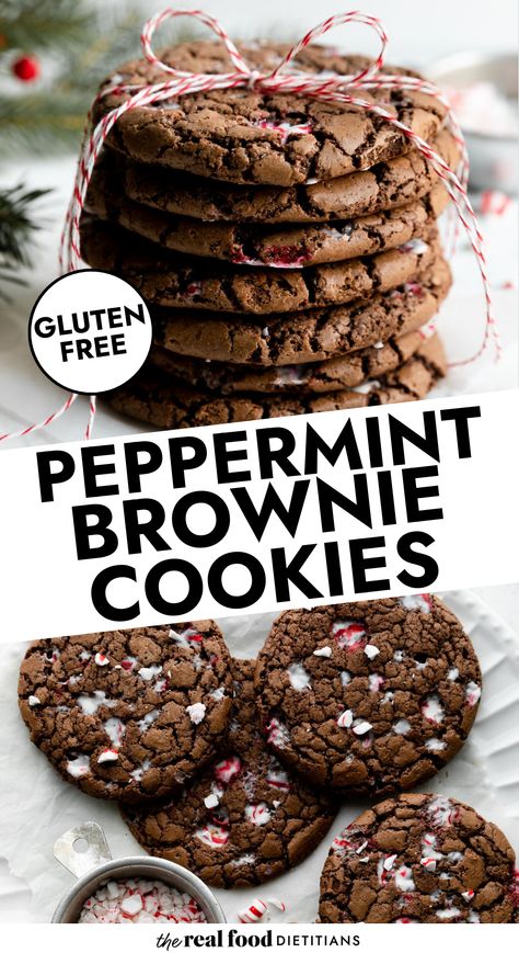 Is it a brownie or a cookie? It's both! Get the best of two favorite treats in these brownie cookie that feature a soft and chewy inside plus a hint of peppermint. Made gluten-free and dairy-free, these Peppermint Brownie Cookies are a great addition to any cookie tray. Gluten Free Peppermint Brownies, Gluten Free Peppermint Cookies, Christmas Brownie Cookies, Gluten Free Holiday Treats, Gluten Free Brownie Cookies, Healthy Holiday Cookies Recipes, Gluten Free Christmas Treats, Peppermint Brownie Cookies, Peppermint Brownie