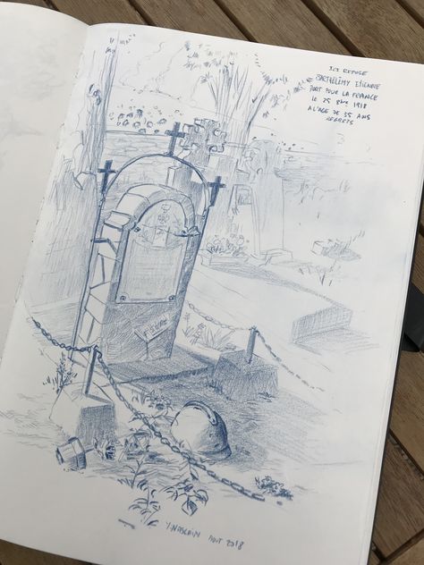 Helmet soldier on his grave since 100 years. By ynn nsln Grave Sketch, Grave Drawing, Arty Ideas, I M Bored, Sketchbook Ideas, Drawing Inspo, Cat Drawing, Cartoon Drawings, 100 Years