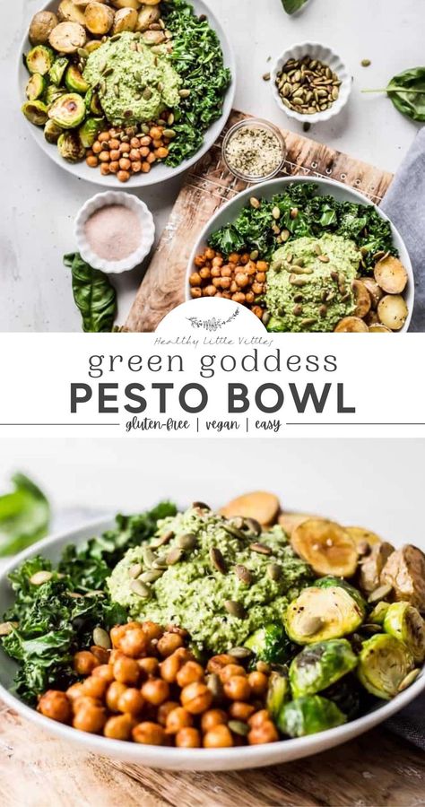 Green Goddess Pesto Bowls | Healthy Little Vittles | Start off the new year with a little self-care and healthy eats! These Green Goddess Pesto Bowls are the perfect way to hit the reset button and pack in those added nutrients. This quick and easy vegan pesto bowl recipe is delicious dinner idea. Pesto Bowl, Bowls Healthy, Pesto Vegan, Healthy Bowls Recipes, Vegan Pesto, Healthy Bowls, Reset Button, Bowl Recipe, Green Goddess