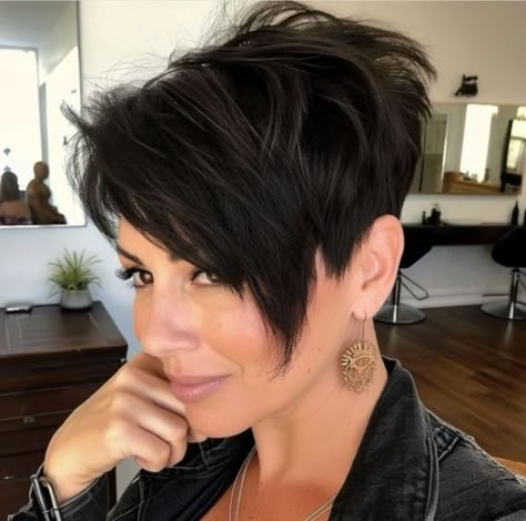 Different Styles Of Bangs Ideas, Short Haircut Long Bangs, Short Hair Long Bangs Pixies, Short Pixie Haircuts 2024, Long Top Pixie Haircut, Long Pixie Haircut With Bangs, Sassy Pixie Haircut, Short Messy Pixie, Long Pixie Cut With Bangs