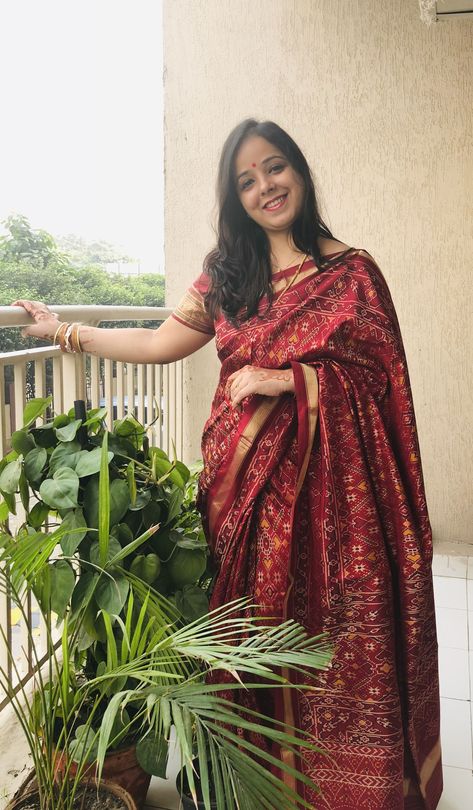 #21/365:#patolasilk Today is karwa chauth - an important day in every Suhagan life. Most ladies would fast for the entire day and take water only after seeing the moon. This is kept for the longevity of husband and keeping the love intact for years.  Wearing a gorgeous ikkat silk saree. The saree was part of my wedding Trousseau. Bright red with zari border and Anchal and extremely light. Will wear another saree for evening.  Happy karwa chauth !! Happy Karwa Chauth, Insta Model, Wedding Trousseau, Indian Bedroom Decor, Indian Bedroom, Traditional Silk Saree, Saree Trends, Stylish Sarees, Insta Models