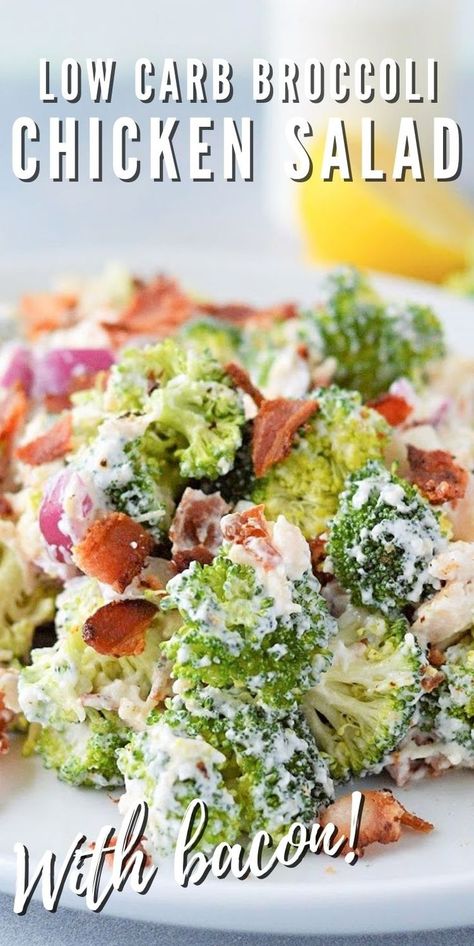 Broccoli Chicken Salad, Broccoli Salad Recipe Healthy, Low Carb Chicken Broccoli, Brócoli Salad, Chicken Bacon Salad, Lemon Garlic Dressing, Low Carb Broccoli, Keto Chicken Salad, Garlic Dressing