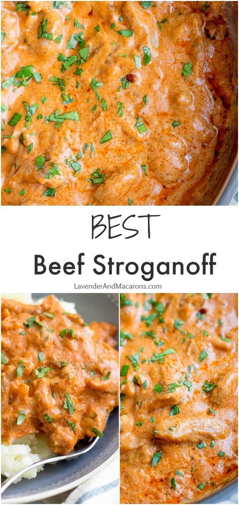 Beef Stroganoff Red Sauce, Beef Stroganoff With Tomato Paste, Recipe With Beef Chunks, Dinner With Beef Chunks, Diced Beef Recipes Quick, Beef Round Chunks Recipes, Beef Chunks Recipes Quick, Beef Stroganoff Sour Cream, Beef Strips Recipes