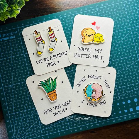 Cute pun cards🫶🏻✨ DM to order! Shipping worldwide🌍 . . . . . . #cardmaking #cardidea #birthdaycardideas #artist #valentinesday #easycrafts #artistsoninstagram #craftideas #easycard #craft #diycard #diy #explore #puncard . [ Card idea, Easy card idea, Birthday card idea , Pun cards ] Mini Card Ideas, Birthday Card Ideas Simple, Birthday Art Ideas, Easy Birthday Gift Ideas, Cute Pun Cards, Birthday Craft Ideas, Card Painting Ideas, Cute Love Cards, Diy Cards For Friends