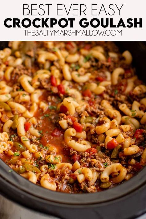 Dinner Ideas Beef, Goulash Slow Cooker, Crockpot Goulash Recipe, Crockpot Goulash, Marshmallow Recipes, The Salty Marshmallow, Salty Marshmallow, Potato Soup Crock Pot, Easy Lunch Ideas