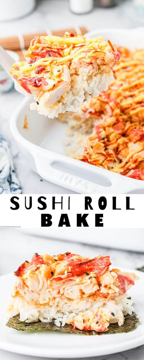 Recipes Using Seaweed Sheets, Sushi Roll Bake, Imation Crab Sushi Bake, Viral Sushi Bake, Sushi Crab Bake, Imitated Crab Recipes Sushi Bake, Crab Sushi Bake Recipe Easy, Sushi Bake Recipe Crab, Sushi Bake Crab