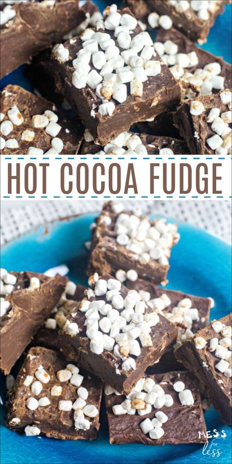 This easy hot chocolate fudge is inspired by my favorite drink. Packed with rich chocolate flavor and marshmallows just take it over the top! Cocoa Fudge Recipe, Hot Cocoa Fudge, Hot Chocolate Fudge Recipe, Cocoa Fudge, Hot Chocolate Fudge, Fudge Recipes Chocolate, Decadent Chocolate Desserts, Fudge Easy, Fudge Recipe