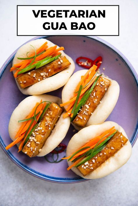 Tofu Bao Buns Recipe, Tofu Bao Buns, Vegetarian Teriyaki, Tofu Bao, Vegan Bao, Healthy Nibbles, Bao Recipe, Quick Pickled Vegetables, Gua Bao