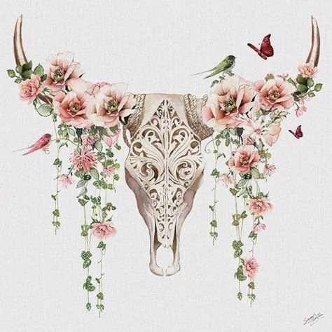 Tattoo Crane, Summer Thornton, Bull Skull Tattoos, Skull With Flowers, Tattoos Infinity, Tattoos Mandala, Inspiration Tattoo, Tattoos Geometric, Tattoos Skull