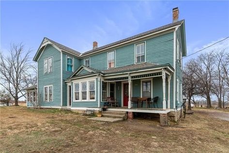 Circa 1860 Handyman Special Kansas Farmhouse For Sale W/Quonset Hut on 5 Acres. $395,000 - Country Life Dreams 1860 Farmhouse, Victorian Character, Quonset Hut, Life Dreams, Family Room Fireplace, Farm House Colors, November 19th, Exterior Paint Colors For House, Exterior Paint Colors