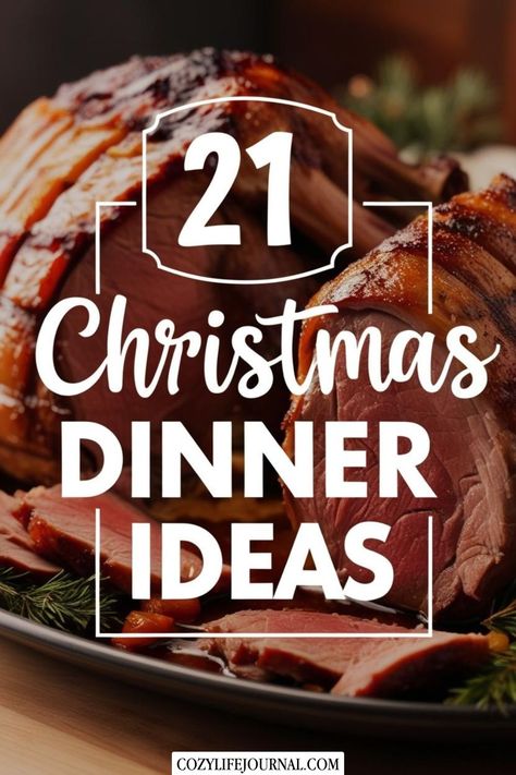 "21 Christmas dinner ideas presented with a close-up of a deliciously roasted meat dish." Creative Christmas Food, Christmas Meat, Elegant Christmas Dinner, Classic Christmas Cookies, Food Ideas To Make, Tasty Dinner Recipes, Traditional Christmas Dinner, Christmas Main Dishes, Easy Christmas Dinner