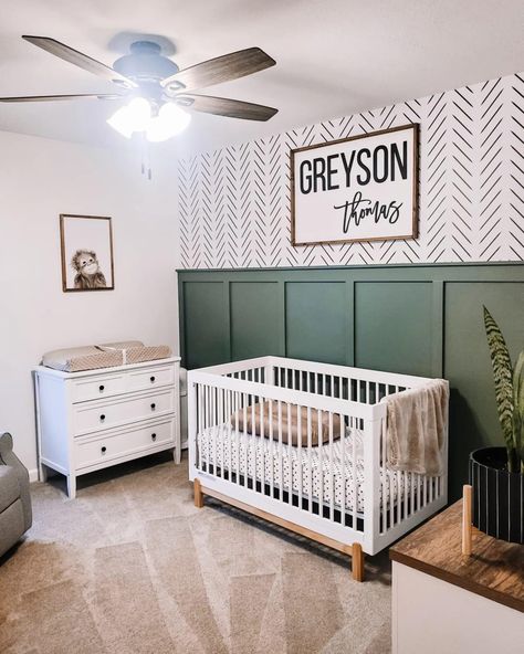 Green Nursery Boy, Green Boys Room, Nursery Accents, Nursery Accent Wall, Room Boy, Baby Nursery Inspiration, Baby Room Neutral, Baby Room Themes, Nursery Room Boy