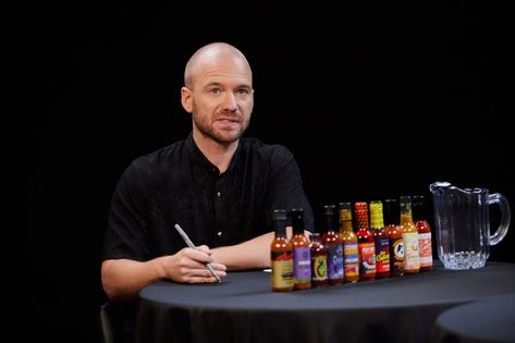 How Hot Ones Turned Spicy Chicken Wings Into Celebrity Interview Gold | Vanity Fair Hot Ones Wings Challenge Party, Hot Ones Interview, Celebrities Interviews, Hot Chicken Wings, Spicy Chicken Wings, First We Feast, Spicy Wings, Hot Ones, Gold Vanity