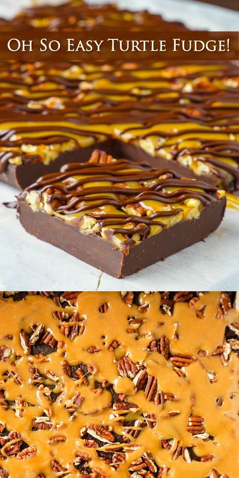 Foolproof Fudge, Turtle Fudge, Melted Caramel, Dinner Party Desserts, Diy Easy Recipes, Rock Recipes, Fudge Bars, Caramel Fudge, Banoffee Pie