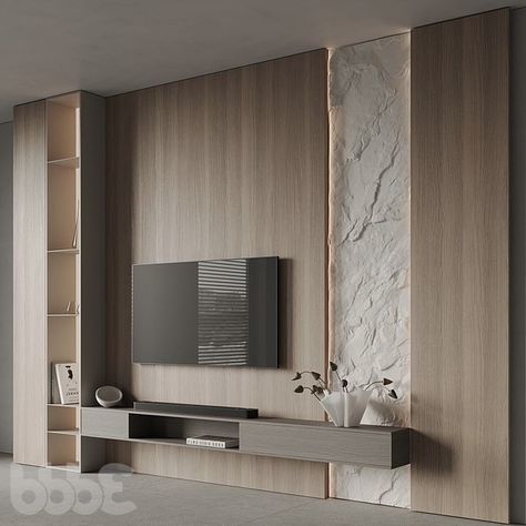 Tv Unit With Cladding, Stone Tv Unit Design Modern, Stone Tv Unit, Tv Wall Stone, Nordic Living Room Tv Wall, Modern Tv Console Design, Tv Console Bedroom, Tv Unit Stone, Media Console Ideas