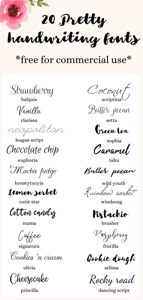 20 Feminine and beautiful script fonts, free for commercial use. Download these pretty handwriting fonts today and use for your art, design, and business projects for free. Yay for free handwritten fonts! #fonts #freeforcommercialuse #freefonts #scriptfonts #handwritingfonts #handwritten #art #graphicdesign #webdesign #blogging #blogdesign Font That Looks Like Handwriting, Design Writing Handwriting, Cricut Handwriting Fonts, Good Handwriting Fonts, Free Girly Fonts, Pretty Fonts For Tattoos, Free Fonts For Goodnotes, Handrighting Font, Good Notes Fonts Free