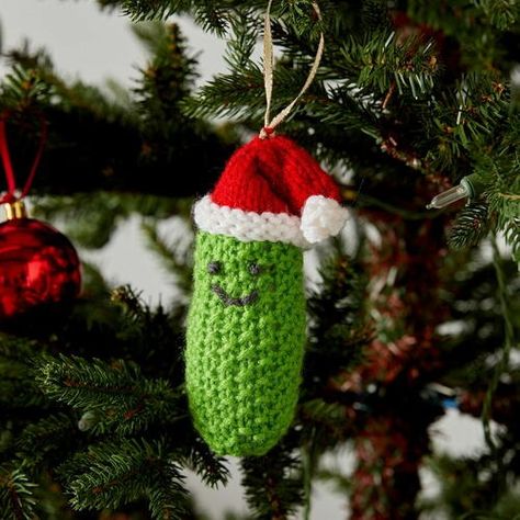 Knitted Pickle Ornament Crochet Pickle Ornament, Christmas Pickle Crochet Pattern Free, Crochet Christmas Pickle, Crochet Pickle, Pickle Ornament, Christmas Pickle, Knitted Mittens Pattern, Crochet Ornament Patterns, Car Hangers