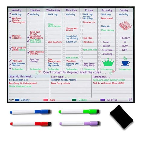 Weekly Planner Whiteboard, Fridge Whiteboard, Whiteboard Planner, Diy Tableau, Weekly Family Planner, Organised Mum, Reminder Board, Planner Board, Week Planner