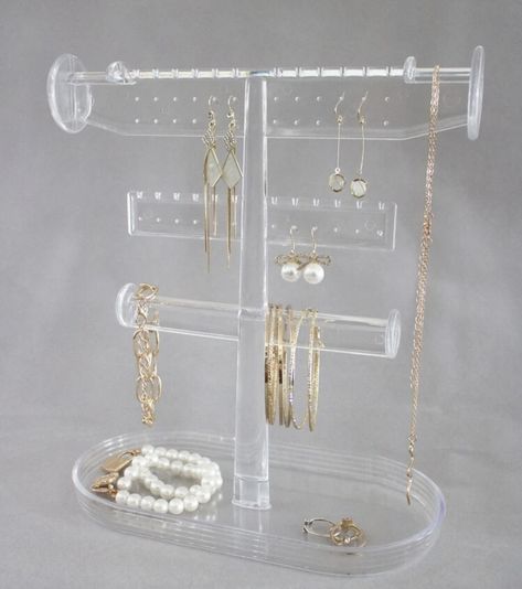 Jewelry Organizer Glass, Jewelry Organizer Necklaces, White Jewelry Holder, College Jewelry Organizer, Dorm Jewelry Organization, Room Nessesities, Cute Jewelry Storage, Clear Jewelry Organizer, Julery Organization