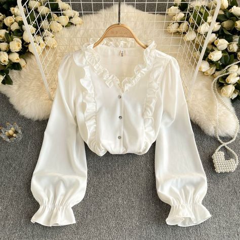 1 366,24 руб. 48%OFF | Autumn Korean Sweet Loose Layered Ruffled Blouses Women New Fashion V Collar Office Lady Tops Vintage White Chiffon Shirts Femme https://a.aliexpress.com/_uHzwvs Fancy White Shirt Blouses, White Top Fancy, Ruffle Shirts For Women, Fancy Shirts For Women Fashion, Korean Shirts Women, Vintage Tops Blouse, White Fancy Shirt, Fancy White Shirt, Fancy Shirts For Women