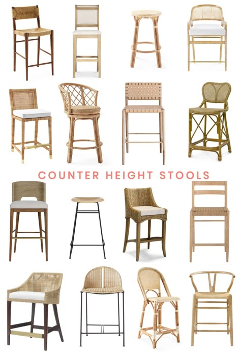 Cottage Kitchen Bar Stools, Woven Counter Stools With Backs, Cottage Bar Stools, Counter Stools Kitchen Island, Island Counter Stools, Cane Counter Stool, Woven Counter Stool, Kitchen Island Chairs, Kitchen Stools With Back