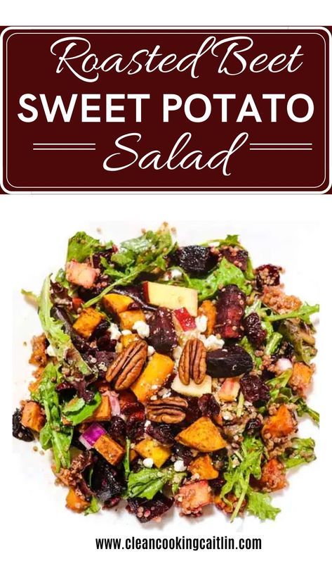 Sweet Potato And Beet Salad, Beet Sweet Potato Salad, Sweet Potato Beet Salad, Salad With Roasted Sweet Potatoes, Beet And Sweet Potato Recipes, Lunchtime Salads, Roasted Sweet Potato Recipes, Roasted Sweet Potato Salad, Salad With Pecans