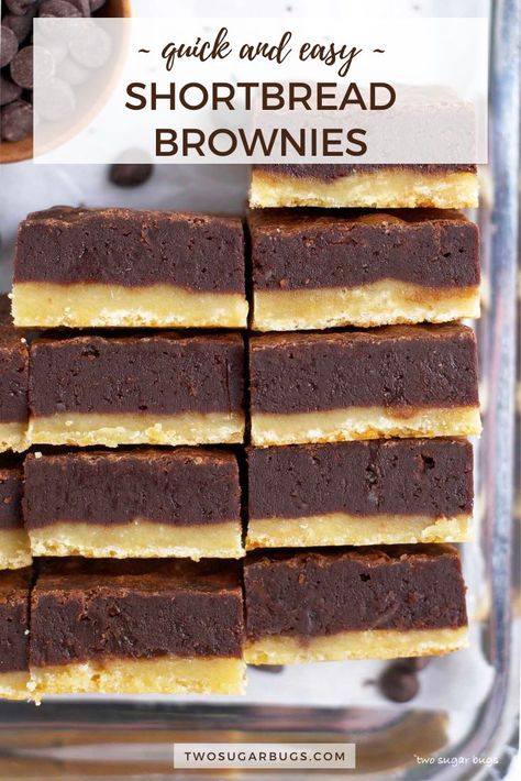 Shortbread Bottom Squares, Brownies With Shortbread Crust, Shortbread Crust Bars, Brownie Shortbread Bars, Dense Brownie Recipe, Chocolate Shortbread Crust, Shortbread Brownie Bars, Shortbread Traybake, Shortbread Crust Desserts