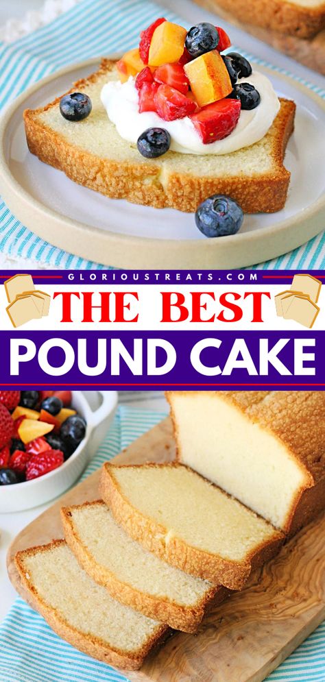 Learn how to make The Best Pound Cake! This easy and delicious cake recipe is rich and flavorful with a light and buttery texture. It's one of the best cake recipes ever! Perfect Pound Cake Recipe, The Best Pound Cake, Best Pound Cake, Best Pound Cake Recipe, Easy Pound Cake, Easy Cake Recipe, Shortcake Recipe, Pound Cake Recipe, Decadent Chocolate Cake