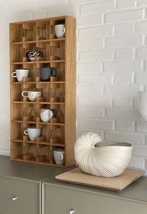 Minimalist Ceramics, Cup Shelf, Paint Collection, Beautiful Cups, Woodworking Plans Pdf, Minimalist Bar, Modular Storage, Wood Display, Shelf Styling