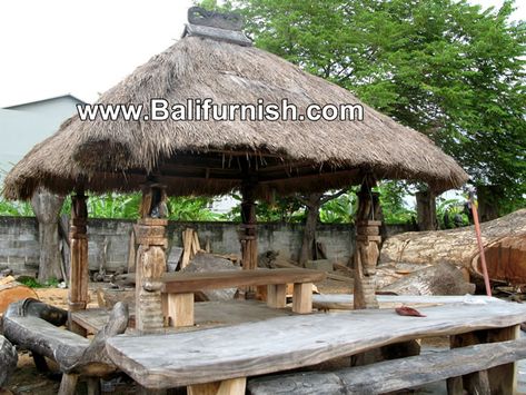 Primitive Tiki Wood Gazebo Bali Wooden Gazebo Knock Down House Bamboo Gazebo, Wood Gazebo, Alang Alang, Wooden Gazebo, Bamboo Poles, Bamboo Tea, Bamboo House, Furniture Factory, Denpasar